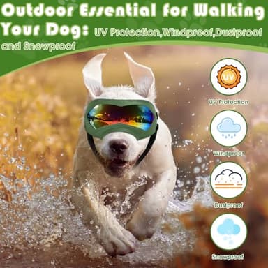 Dog Sunglasses, Dog Goggles for Large and Medium Breed with Adjustable Strap, UV Protection, Windproof, Waterproof, Dustproof and Snowproof, Dogs Eyes Protection, Wide Snout Rest, Soft Frame, Green A - Image 5