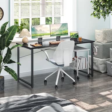 Coleshome 55 Inch Computer Desk, Modern Simple Style Desk for Home Office, Study Student Writing Desk, Black - Image 4