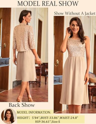 Gold Mother of The Bride Dresses Formal Wedding Party Dress Two Piece Dress with Chiffon Jacket Champagne L - Image 3