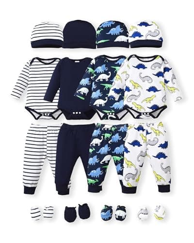 NZRVAWS Newborn Baby Boy Clothes Layette Essentials Infant Long Sleeve Romper Pants Hat 4-Pack Outfits Set Fall Winter 3-6 Months - Image 1