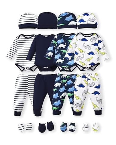 NZRVAWS Newborn Baby Boy Clothes Layette Essentials Infant Long Sleeve Romper Pants Hat 4-Pack Outfits Set Fall Winter 3-6 Months - Image 1