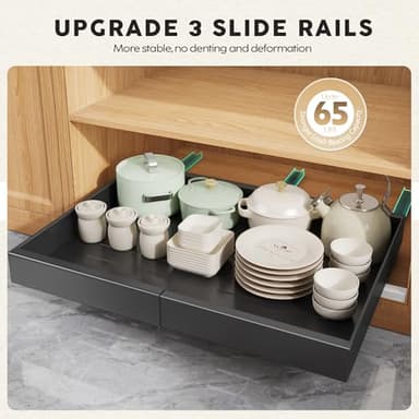 Seinloes 4 Pack Pull Out Cabinet Organizers 21" Deep With Raising Pad for Framed Cabinets, Expandable Width (15.2"-26.3") Slide Out Drawers Upgrade 3 Slide Rails, Roll Out Shelves Adhesive, Black - Image 5
