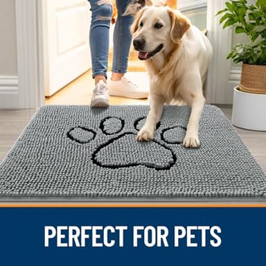 OLANLY Door Mat for Muddy Dog Paws 30x20, Ultra Absorbent Chenille Mud Doormat with Paw Print Design, Non-Slip Washable Doormat for Indoor Entryway, Quick-Dry Pet Bed Mats for Dirty Dogs, Grey - Image 6