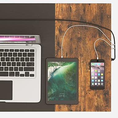 HOOBRO Computer Desk, Home Office Desk with Power Outlet, Modern Study Writing Desk with 3 Hooks for Study Room, Home Office, Sturdy and Stable, Easy to Assemble, Rustic Brown and Black BF40UDN01 - Image 8