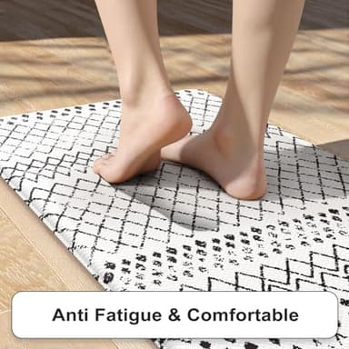 KIMODE Kitchen Mats 2PCS,Cushioned Anti Fatigue Kitchen Rugs and Mats,Non Skid Waterproof Kitchen Mats for Floor,Comfort Foam Standing Mat for Home, Office,Sink,Laundry,Desk,Black and White - Image 2