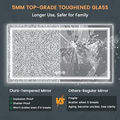 60x36 Inch Lighted Bathroom Mirror, Anti-Fog, Dimmable, 3 Colors Front and Backlit LED Bathroom Mirror, Insert-Light Pattern, Brighter, Clearer Bathroom Mirror with Lights, ETL Listed - Image 4