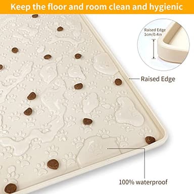 Ptlom Silicone Pet Placemat for Dog and Cat, Waterproof Non-Slip Pet Feeding Bowl Mats for Food and Water, Small Medium Large Tray Mat Prevent Residues from Spilling to Floor, Beige, 18" 12" - Image 6