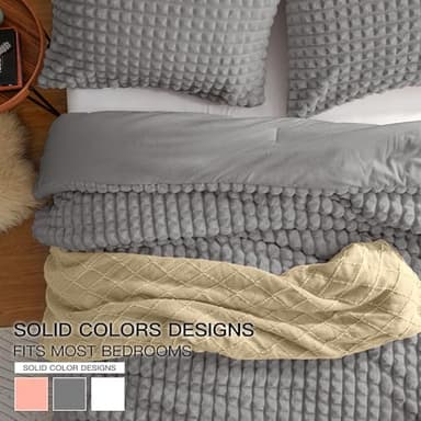 Plush & Plaid 3-Piece Queen Fluffy Fleece Comforter Set with 2 Pillowcases, Extra Soft Warm Winter Bedding Set for Men Women Kid, Thick Heavy-Weight Luxury Furry Bed Set for Boy Girl, Gray - Image 4