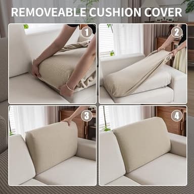 QIANMEW Couch Cushion Covers, Comfort Soft Magic Sofa Covers Washable Stretch Resistant Slipcovers for Sectional and L Shaped Seats Furniture Protectors for Pets (1PC Back Couch Cover, Light Brown) - Image 7