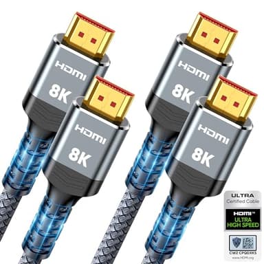 10K 8K HDMI 2.1 Cable 2-Pack 6.6FT, Highwings Certified 48Gbps Ultra High Speed Slim HDMI Cord,Support 4K@120Hz 8K@60Hz, HDCP 2.2&2.3, Dynamic HDR,eARC,DTS:X, Compatible with Roku TV/HDTV/PS5/Blu-ray - Image 1