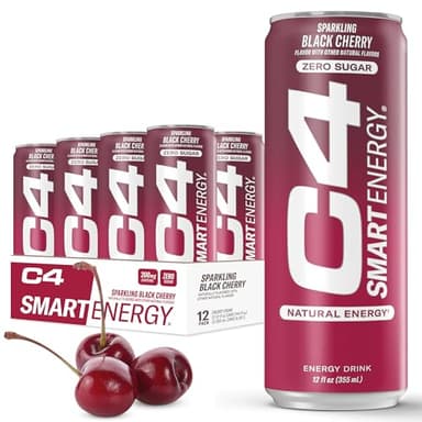 Cellucor C4 Smart Energy Drink - Sugar Free Performance Fuel & Nootropic Brain Booster, Coffee Substitute or Alternative | Black Cherry 12 Oz - 12 Pack - Image 1