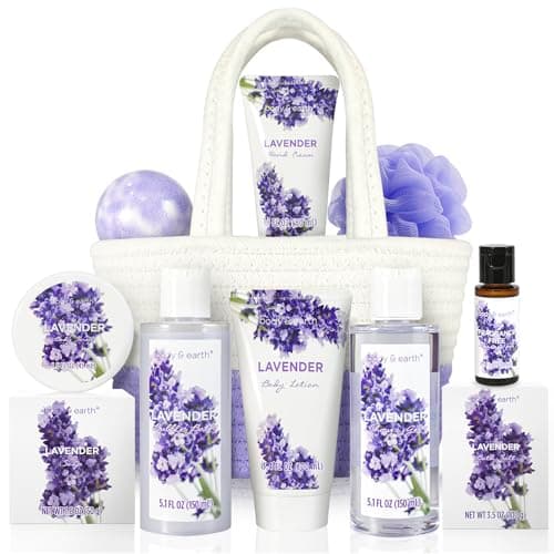 Spa Gift Baskets for Women - Body & Earth 11pcs Lavender Gift Sets with Bubble Bath, Shower Gel, Body Lotion, Birthday Gifts for Women, Spa Kit for Mom Gifts, Purple Gifts - Image 1
