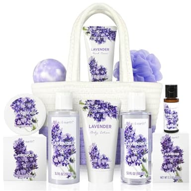 Spa Gift Baskets for Women - Body & Earth 11pcs Lavender Gift Sets with Bubble Bath, Shower Gel, Body Lotion, Birthday Gifts for Women, Spa Kit for Mom Gifts, Purple Gifts - Image 1