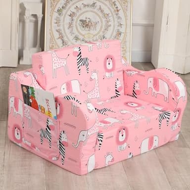 MOMCAYWEX Pink Kids Sofa, 2-in-1 Kids Couch Fold Out, Convertible Sofa to Bed for Girls and Boys - Image 2