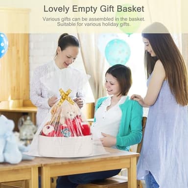 BOSROTY Small Woven Basket with Gift Bags and Ribbons, Empty Baby Gift Baskets for Kids Women Men, Shelf Storage, Small Cat Dog Pet Toy Boxes, 13”x 9”x 5.5”, White - Image 4