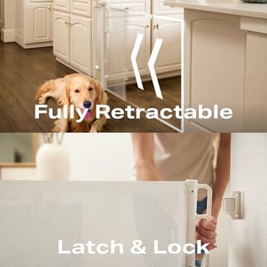 Cumbor 2-Pack Retractable Baby Gates for Stairs, 55" Wide Mesh Dog Gate for Pets with One-Hand Opening, 34" Tall Safety Child Gate for Doorways, Hallways, Kitchen, Indoor/Outdoor, White - Image 4