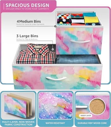 Sorbus Kids Dresser with 7 Drawers - Storage Chest Organizer Unit with Steel Frame, Wood Top & Handles, Tie-dye Fabric Bins for Clothes - Wide Furniture for Bedroom Hallway Kids Room Nursery & Closet - Image 6