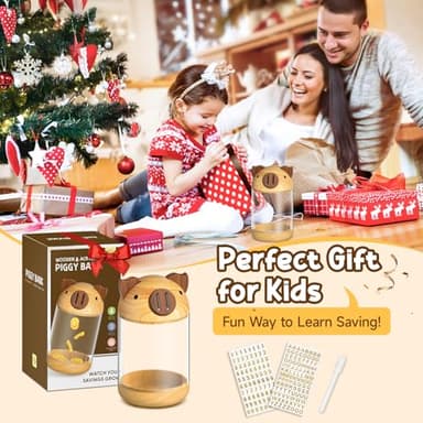 hizgo Wooden Piggy Bank for Kids Adults, Clear Savings Jar for Boys and Girls, Unbreakable Money Coin Bank for Kids Birthday - Image 7