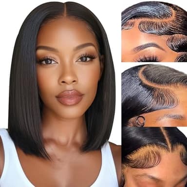 Bob Wig Human Hair 12 Inch 13x4 Lace Front Wigs Human Hair Pre Plucked 180% Density Short Straight Bob Wig Natural Color Glueless Bob Wigs for Black Women - Image 1