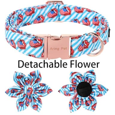 ARING PET 4th of July Dog Collar with Flower, Cute Patriotic Independence Day Tongue Flag Pet Collars with Metal Buckle for Puppy Small Medium Large Boy Girl Dogs-S - Image 3
