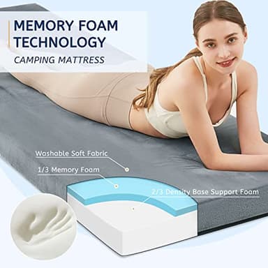 HomeMate Memory Foam Camping Single Mattress Pad Mat-Sleeping Pad Mat Portable Roll Up Travel Mattress CertiPUR-US for Adults-Camping Bed for Guests Floor Sleepover with Waterproof Cover Travel Bag - Image 2