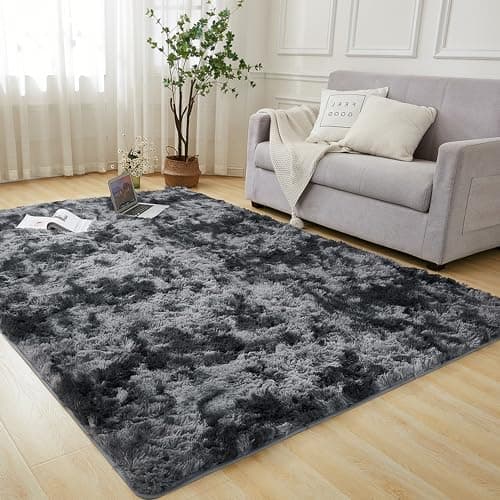 Andency 8x10 Area Rugs for Living Room, Upgrade Non-Slip Fluffy Soft Large Shag Bedroom Carpet, Tie-Dyed Dark Grey Big Indoor Thick Nursery Rug for Kids Dorm Home Decor Aesthetic - Image 1