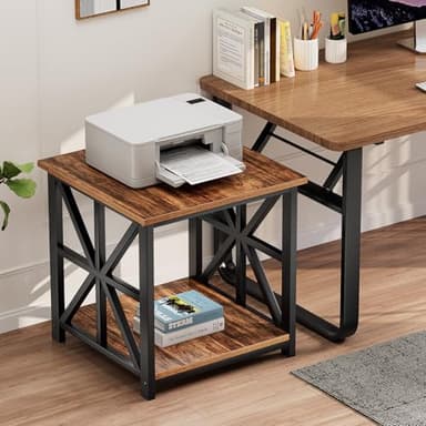 GreenForest End Table with 2-Tier Storage Shelf, 24 inch Large Side Table for Living Room, Modern Nightstand for Bedroom Bedside Office Farmhouse, Walnut - Image 4