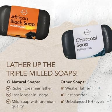 O NATURALS 100% Natural Bar Soap - Gift Set - Organic Ingredients & Essential Oils - Spa Gifts for Women & Men, Body Wash & Face Soap - 6PC Black Soap Collection - Image 8
