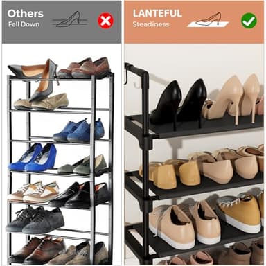 LANTEFUL 3 Tier Shoe Rack for Closet, Shoe Organizer with 5 Hooks, Long Shoe Shelf Storage for Sneaker and Boot Stackable Free Standing Shoe Rack for Entryway, Garage, Small Spaces, Dorm - Image 5