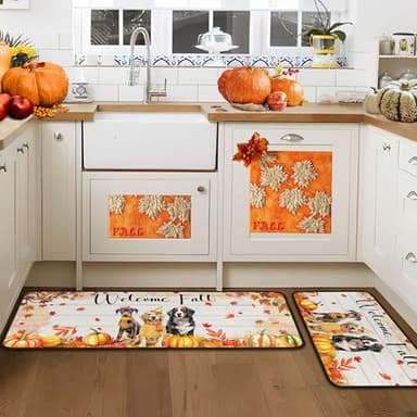 OUXIOAZ Welcome Fall Pumpkin Decorative Kitchen Rugs Set of 2, Autumn Pet Pumpkin Kitchen Mats Decor Dog Lover Gifts, Maple Leaves Thanksgiving Kitchen Mat 17"x47"+17"x30" - Image 9