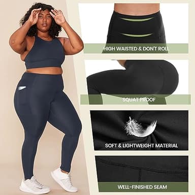 HLTPRO 3 Pack Plus Size Leggings with Pockets for Women - Black High Waisted Tummy Control Soft Yoga Pants for Gym Workout - Image 2