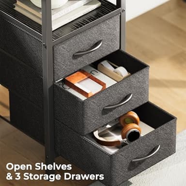 Huuger L Shaped Office Desk with Power Outlets, 47 Inch Computer Desk with 3 Drawers, Shelves, for Gaming, Corner Work, Home Office, Study, Black - Image 6