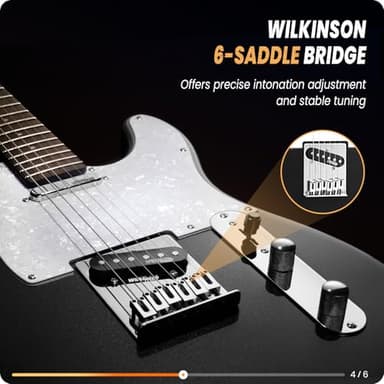 Fesley 39" TL Style Electric Guitar: Solid Body Electric Guitars for Intermediate &Pro Players with Wilkinson Pickups,Grover Tuners,6 String Guitar with Roasted Maple Neck,Rosewood Fingerboard,Black - Image 5