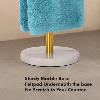 Kalitro Gold Towel Rack with Heavy Marble Base, Free Standing Hand Towel Holder Stand for Bathroom Stainless Steel T-Shape Brushed Gold - Image 3