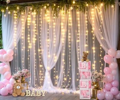 White Tulle Backdrop Curtain with Lights String for Parites 10×8ft Sheer Backdrop Curtains White Curtain Backdrop for Wedding Baby Shower Birthday Party Photo Shoot Decorations(2 Panels 10ft×8ft) - Image 5