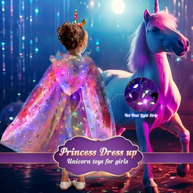 Fedio Princess Dress up for Girls,Unicorn Light up Princess Cape Set,Light up Princess Dress with Unicorn Toys for Girls 3-8 Halloween - Image 4