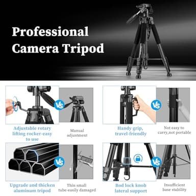 JOILCAN Tripod Camera Tripods, 74" Tripod for Camera Phone Video Recording, Heavy Duty Cameras Tripod Stand, Professional Travel DSLR Tripods Compatible with Canon iPhone, Max Load 15 LB - Image 8