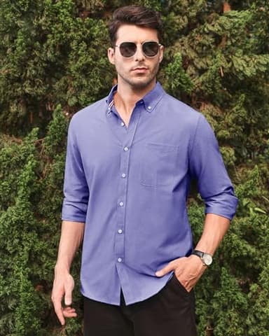 Alimens & Gentle Mens Solid Oxford Shirt Long Sleeve Dress Shirt Work Casual Button Down Shirts with Pocket Aroyal Blue - Image 5
