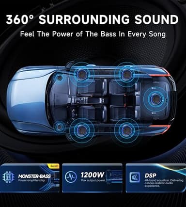 1200W Subwoofer, Slim Underseat Car Subwoofer and Amp Package with Ambient Light, Individual Control for Low Pass/Gain/Boost Bass, Loud Stereo Sound, Deep Bass Perfect for Truck/SUV/Jeep/MPV (Black) - Image 5