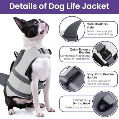 Bess Bridal Dog Life Jacket - Shark Life Vest for Swimming Boating - Reflective Lifejacket Swimsuit for Small Medium Large Dogs - High Buoyancy Lifesaver Preserver with Rescue Handle, Grey Shark XL - Image 5