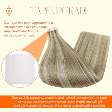 Full Shine Tape in Hair Extensions Color 16/22 Golden Blonde And Medium Blonde Seamless Tape in Hair Extensions Human Hair 22 Inch Highlighted Remy Hair Extensions Tape in 50Gram 20Pcs for Wedding - Image 2