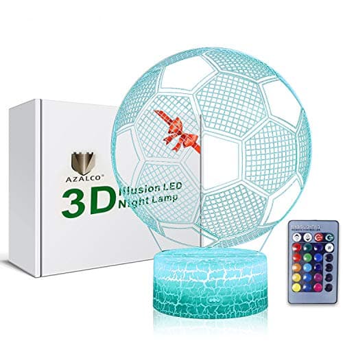 AZALCO 3D Illusion Soccer Night Light,Football Led Lamp 16 Color Change Smart Touch&Remote Control Teenager Christmas Gifts Xmas Gift Party Gifts for Girls Kids Home Decor - Image 1