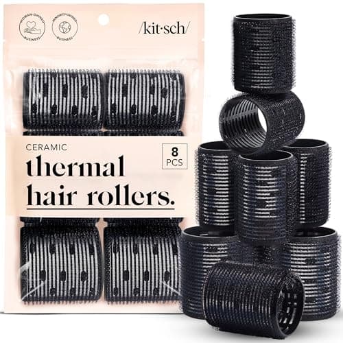 Kitsch Ceramic Thermal Hair Rollers for Women – Self Grip Hair Curlers for Heatless Curls Overnight - Volumizing Large Rollers for Short & Long Hair - For Long Lasting Frizz-Free Curls - Black, 8pcs - Image 1