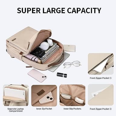 Stylish Laptop Backpack for Women Airline Approved Perfect for Work College and Travel Multi-Functional Casual Daypack Fits 15.6 Inch Notebook (Apricot) - Image 2