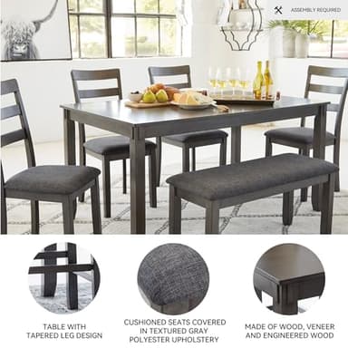 Signature Design by Ashley Bridson Modern 6 Piece Dining Set, Includes Dining Table, 4 Chairs & Bench, Gray - Image 4
