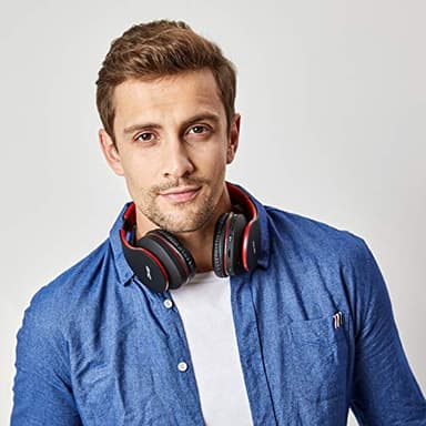 ZIHNIC Bluetooth Headphones Over-Ear, Foldable Wireless and Wired Stereo Headset Micro SD/TF, FM for Cell Phone,PC,Soft Earmuffs &Light Weight for Prolonged Wearing (Black/red) - Image 4