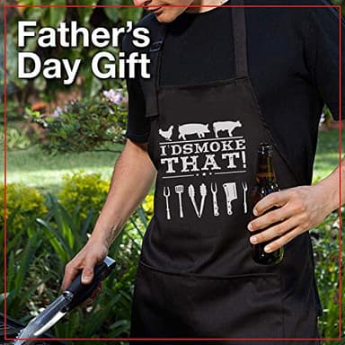 YuanDe Funny Apron for Dad – I’D Smoke That – Father’s Day BBQ Gift for Men – One Size Fits Most – Black Cooking Apron with 3 Pockets for Husband, Boyfriend - Image 4