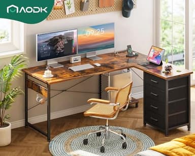 AODK L Shaped Desk with 4 Tier Drawers, 53" Reversible Gaming Desk with Power Outlets, L Shaped Computer Desk with USB Charging Port and Host Stand, Home Office Corner Desk, Easy to Assemble, Vintage - Image 7