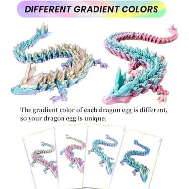 3pcs 12in 3D Printed Crystal Dragon,3D Printed Flexible Articulated Dragon,Home Office Decor Executive Desk Toys, Fidget Toys for Autism/ADHD (Rainbow Red Gold Green) - Image 2