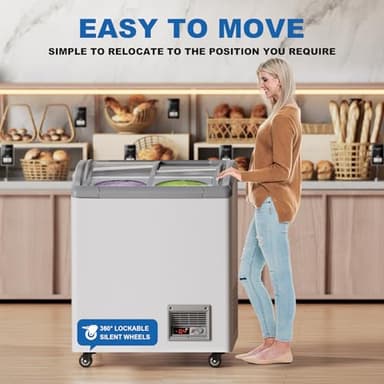 Commercial Ice Cream Freezer 5.5 Cu.Ft Display Case Commercial Freezer with 4 Tubs and 2 Sliding Glass Door for Shop, White - Image 7